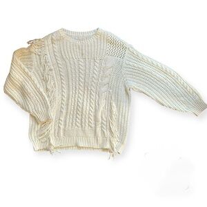 Idyllwind by Miranda Lambert Cable Knit Fringe Sweater Ivory Size XXL